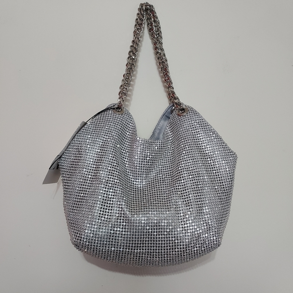 Zara Rhinestones Mini Silver Sparkly Tote - Picture 6 of 12